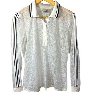 FORAY GOLF Women’s Society Lace Long Sleeve Polo Shirt White/Black Size Large